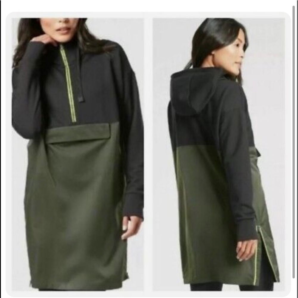 Athleta Radiant Hybrid Army Green Oversized Hoodie Pullover Athletic Dress